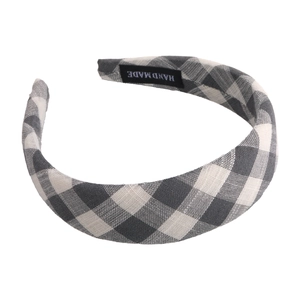 Classic gray plaid American style retro headband with handmade label for women