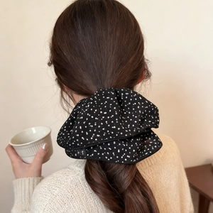 Grands Chouchous en Maille à Pois Style Coréen en Chiffon Élastiques à Cheveux Élégants Accessoires de Coiffure pour Femmes