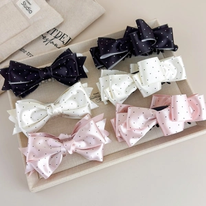 Clip per Capelli a Fiocco in Satin a Pois Stile Francese Elegante Grande Fermaglio per Capelli in Tessuto Dolce Clip a Banana Donna
