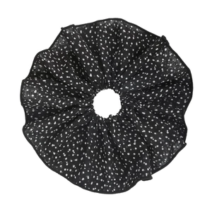 Elegante elastico per capelli nero in chiffon a pois bianchi con design plissettato in rete