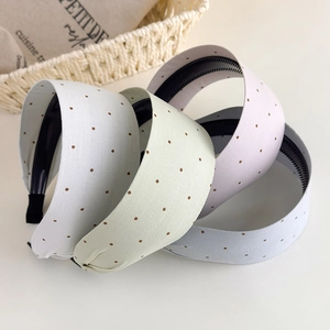 Polka dot wide headbands set in beige green pink and blue with non-slip tooth design