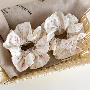 Women Floral Print Double Layer Large Hair Scrunchies Elegant Bowknot Elastic Fabric Hair Ties For Bun Hairstyles Fashion Hair Accessories