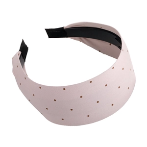 Pink wide polka dot headband for women with soft satin fabric and non-slip inner grip