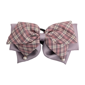 Barrette à cheveux élégante avec nœud en satin violet et pendentifs perles