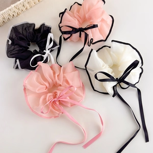 Elegant organza hair scrunchie set with ribbon streamers in four pastel colors