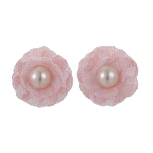 Pink chiffon fabric flower earrings with soft pearl center for a romantic spring look