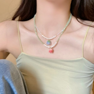 Collana Con Ciondolo A Tulipano Con Künstliche Perle Finte Cristallo Artificiale Fiore Sfumato Per Donne Gioielli Stile Pastorale Dolce