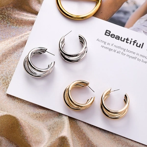 Minimalist Alloy Geometric Layered C-Shape Hoop Earrings For Women Personalized Fashion Electroplated Gold Silver Stud Earrings