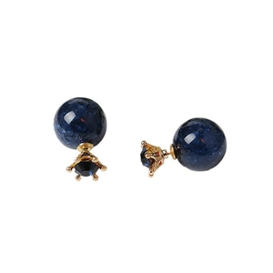 Pendientes de corona de doble cara con cuentas azul marino y tachuelas de cristal