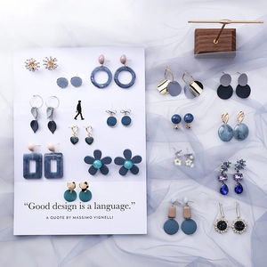 Chic blue and grey geometric earrings collection with acrylic and pearl accents