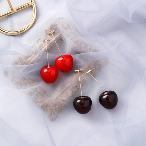 Boucles d'Oreilles Cerise Fruit Doux pour Femmes Mode Alliage Résine Rouge Pendantes pour Filles Bijoux Élégants de Fête