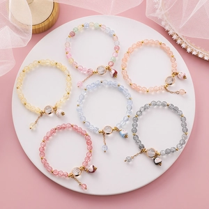 Süßes Glückskatze Perlenarmband Für Damen Mädchen Gerissenes Kristall Legierung Elastisches Armband Maneki Neko Keramik Anhänger Modeschmuck Geschenk
