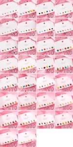 Selection of 30 pairs of colorful sweet geometric flower stud earrings on white cards