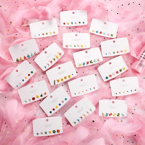 Set of 6 colorful 925 silver stud earrings with cute flower and animal patterns