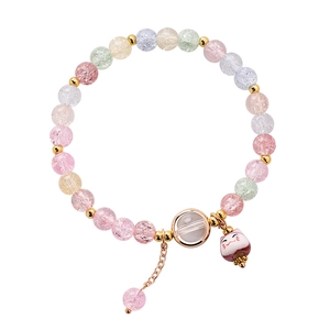 Buntes Armband aus Kristallperlen mit niedlichem Katzenanhänger und verstellbarer Kette