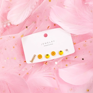 Detailed set of 6 lemon-themed earrings with colorful enamel and sparkling rhinestones