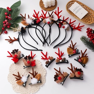 Weihnachts-Rentier-Geweih Stirnband-Set mit roten Beeren, Zapfen und Plüsch-Haarspangen