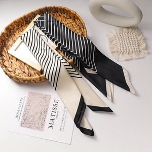 French Vintage Satin Satin Like Hair Scarf Striped Ribbon For Women Long Headband Neck Scarf Elegant Wrap Accessories