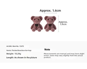 Size specifications for cute flocking bow bear earrings showing width and height details