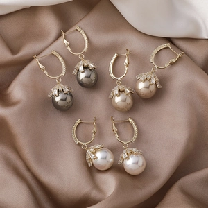 French Vintage U-Shaped Copper Artificial Pearl Earrings For Women Gold Plated Zirconia Dangle Earrings Elegant Banquet Party Jewelry