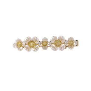 Barrette à cheveux élégante avec fleurs de camélia en strass et base en métal doré