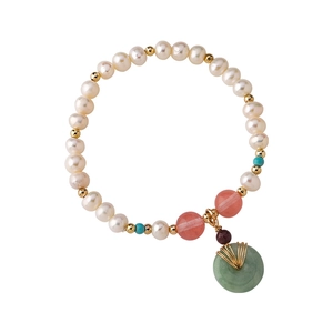 Elegantes Süßwasserperlen-Armband mit Jade-Sicherheitsschnalle und Edelsteinperlen