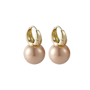 Elegant champagne pearl hoop earrings with gold finish for women in a classic French style
