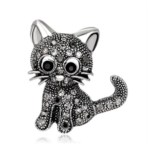 Vintage Cute Alloy Rhinestone Cat Brooch Enamel Style Animal Shaped Breastpin Fashion Clothing Accessories For Women Jewelry