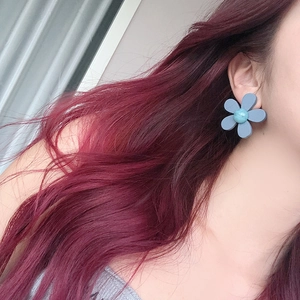 Blue matte flower stud earrings for women with simple Korean fashion minimalist design