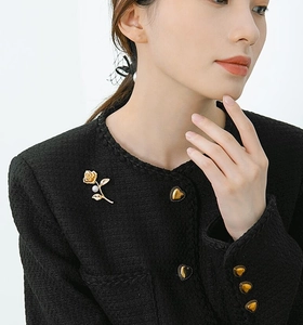 Elegant Gold Plated Alloy Rose Flower Brooch Pin With White Artificial Pearl Vintage Luxury Jewelry Accessory For Women Suits Coats