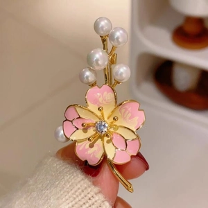 Broche Fleur de Cerisier Style Japonais en Alliage Émail Avec Künstliche Perle Zircon Élégante Femme Bijoux Accessoires de Vêtement