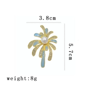 Broche feu d'artifice en émail bleu avec perle et dimensions de 3,8 cm et 5,7 cm