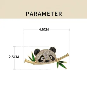Panda brooch with bamboo design in enamel and crystals, 4.6cm by 2.5cm size guide