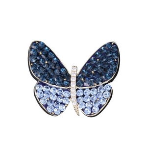 Elegant butterfly brooch featuring blue gradient crystals and white stones on metal base