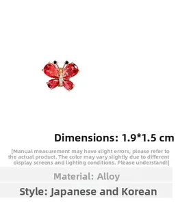 Detailed view showing red crystal butterfly brooch dimensions 1.9x1.5CM in alloy