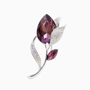 Eleganter Tulpen-Anstecknadel mit lila Kristall und Zirkonia auf Silberlegierung-Basis