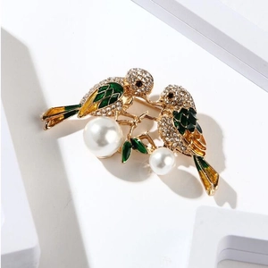 Eleganter Emaille Doppel Vogel Elster Brosche Mit Weißen Strasssteinen Und Kunstperlen Vintage Natur Tier Schmuck Geschenk Damen