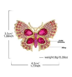 Tableau des tailles détaillé pour broche papillon en cristal avec dimensions et poids