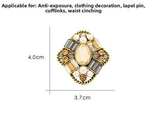 Detail shot of vintage rhombus brooch with pearls and crystals including dimensions