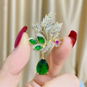 Broche Vintage en Alliage Strass Fleur Épi de Blé Avec Pendentif Poire Broche Florale Tulipe pour Femme Bijoux