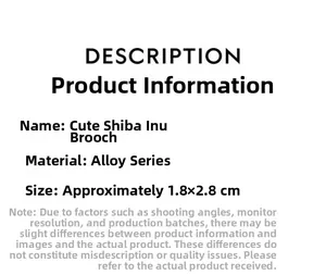 Spécifications de taille pour la broche Shiba Inu, dimensions de 1,8x2,8 cm incluses