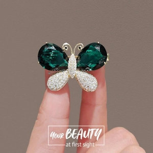 Vintage Palast Stil Schmetterling Brosche Für Damen Gold Legierung Grün Wassertropfen Strass Anstecknadel Schmuck Geschenk