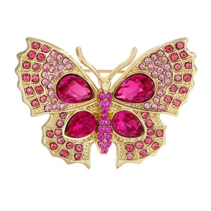 Broche papillon dorée avec cristaux roses facettés et strass dégradés brillants