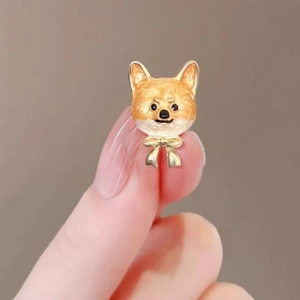 Broche Chien Shiba Inu Dessin Animé Mignon en Alliage Émaillé Épingle de Revers Animal Plaqué Or Bijoux de Mode Cadeau