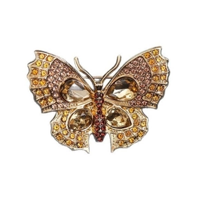 Élégante broche papillon en cristal avec base dorée et pierres de couleur champagne