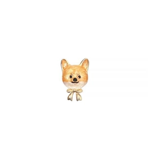 Broche Shiba Inu mignonne jaune avec nœud doré et finition en émail poli