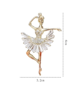 Broche de danseuse ballerine élégante avec cristaux étincelants, taille 6cm x 3,2cm