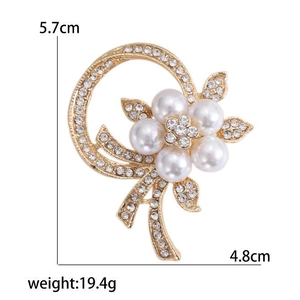 Eleganter Blumen-Perlen-Kranz-Brosche mit Strasssteinen in Gold-Finish für Damen Zubehör