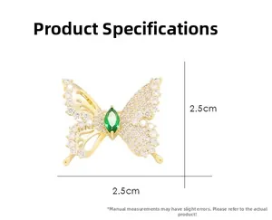 Detailed view of hollow butterfly brooch with sparkling stones measuring 2.5cm x 2.5cm