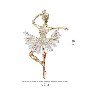 Broche ballerine dorée élégante avec cristaux scintillants pour manteaux et vestes